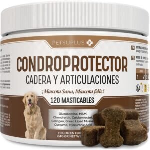 PETSUPLUS Condroprotector Perros - Glucosamina, MSM, Condroitina, Colageno, Acido Hialuronico - Fortalece los cartilagos y Protege Las articulaciones - Antiinflamatorios Naturales - 120 masticables
