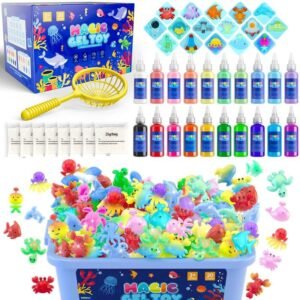 Juego mágico de hadas acuáticas para niños, creativo kit de figuras de gel con 20 colores y 16 moldes, juguete de manualidades DIY para crear figuras apretables, regalo ideal de Navidad o cumpleaños para niños