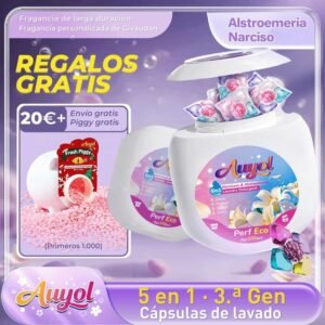 Spring Sale!!Auyol Cápsulas de Lavado 5 en 1 Non-Bio, Ultra Concentradas, Fragancia de Lirio, Potenciador de Aroma de Larga Duración, Suavizante Integrado, Ideal para Viajes, Perlas de Lavado, Detergente de Alta Eficacia 200/100 uds A